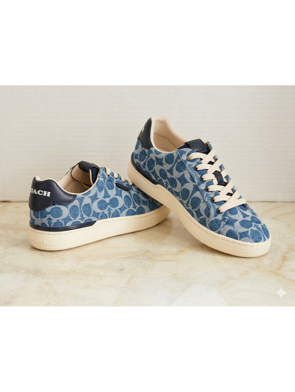 COACH Low Top Sneakers G5038 Blue Signature Denim Canvas Women's Size 8B NWOT